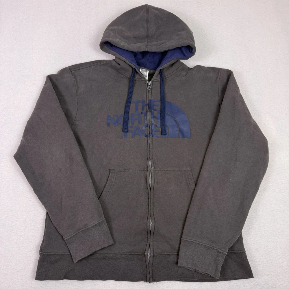 The North Face Men's XL Full Zip Hoodie Gray Blue Logo Sweatshirt Fall 2011 TB5Q